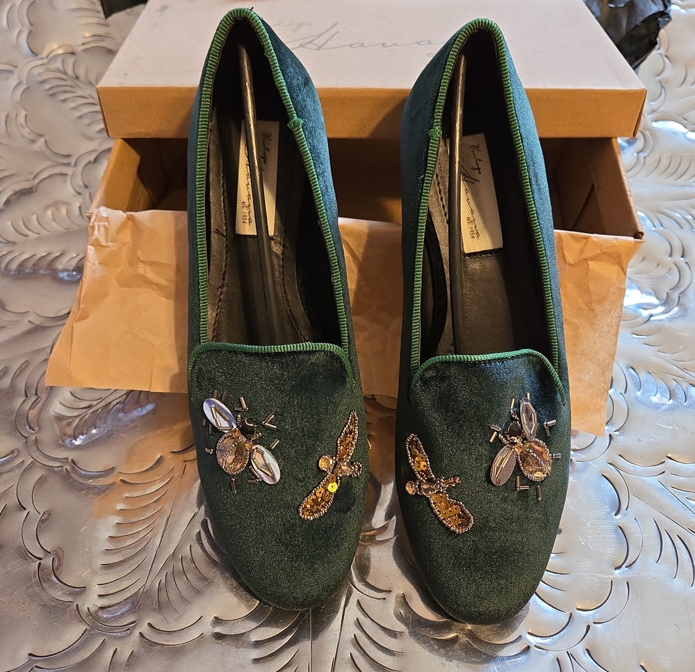 Vintage Havana Green Velvet Embellished Loafers